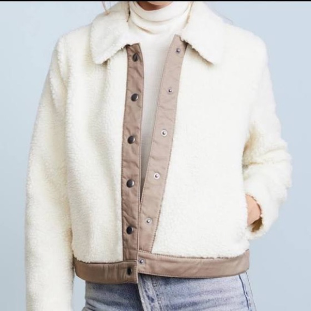 EUC Madewell Teddy Cropped Portland Faux Shearling Antique Cream Jacket S